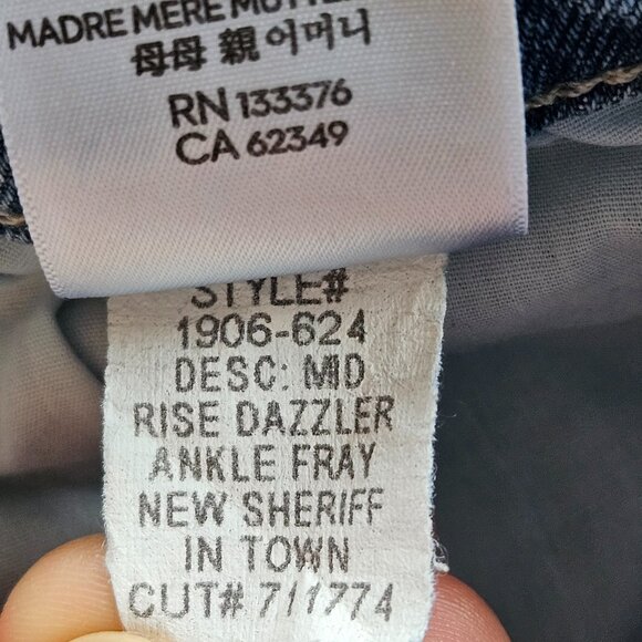 Mother Jeans Mid Rise Dazzler Ankle Fray Womens 30x27 Blue New Sheriff in Town - Picture 12 of 12
